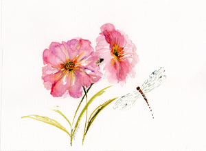 Pink Flowers with Dragonfly