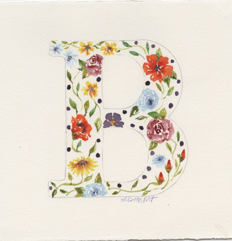 White Floral Initial - B