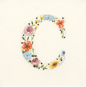 White Floral Initial - C