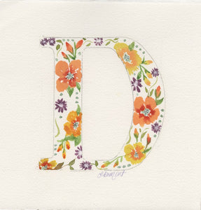 White Floral Initial - D