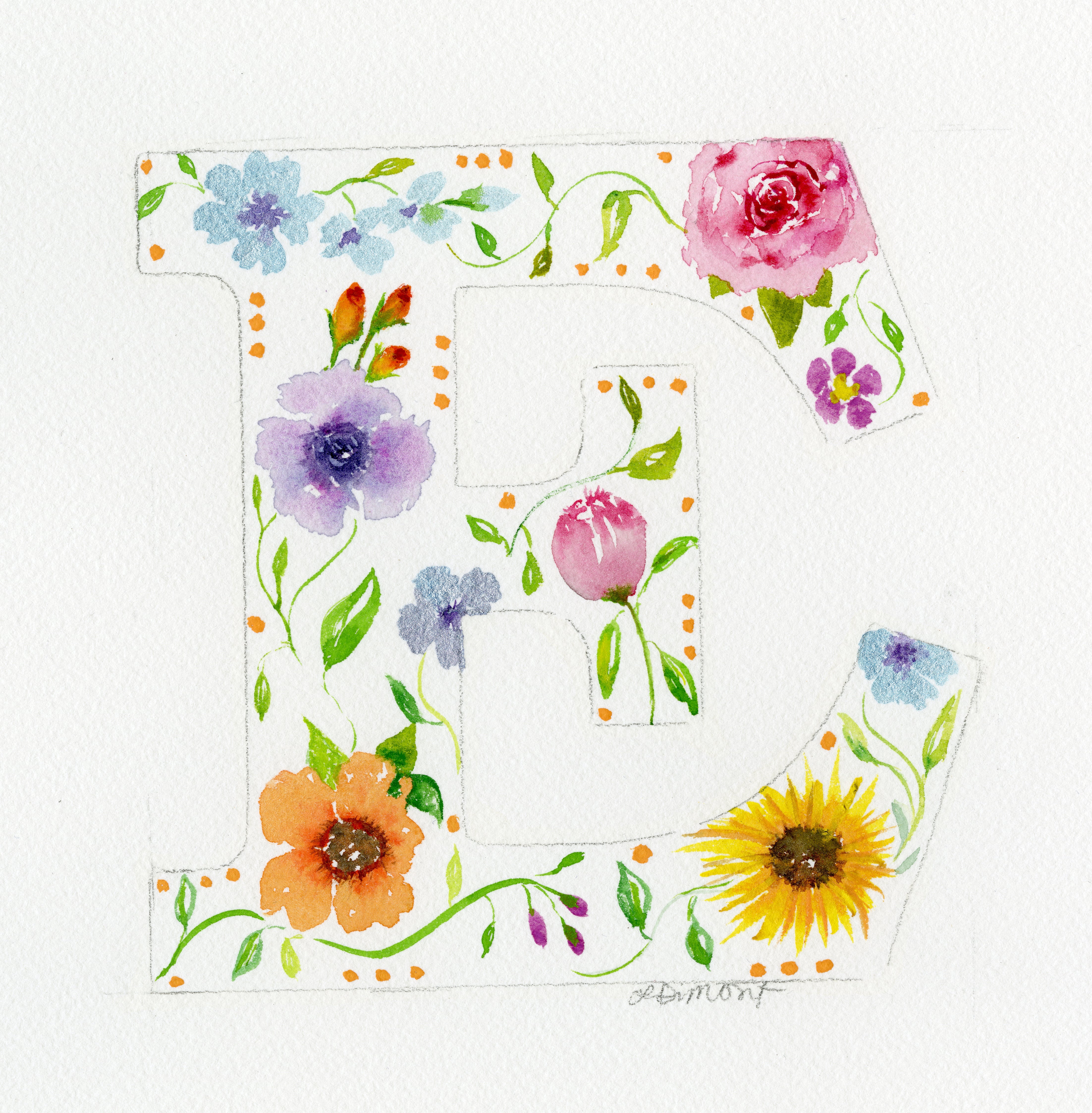 White Floral Initial - E