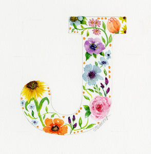 White Floral Initial - J