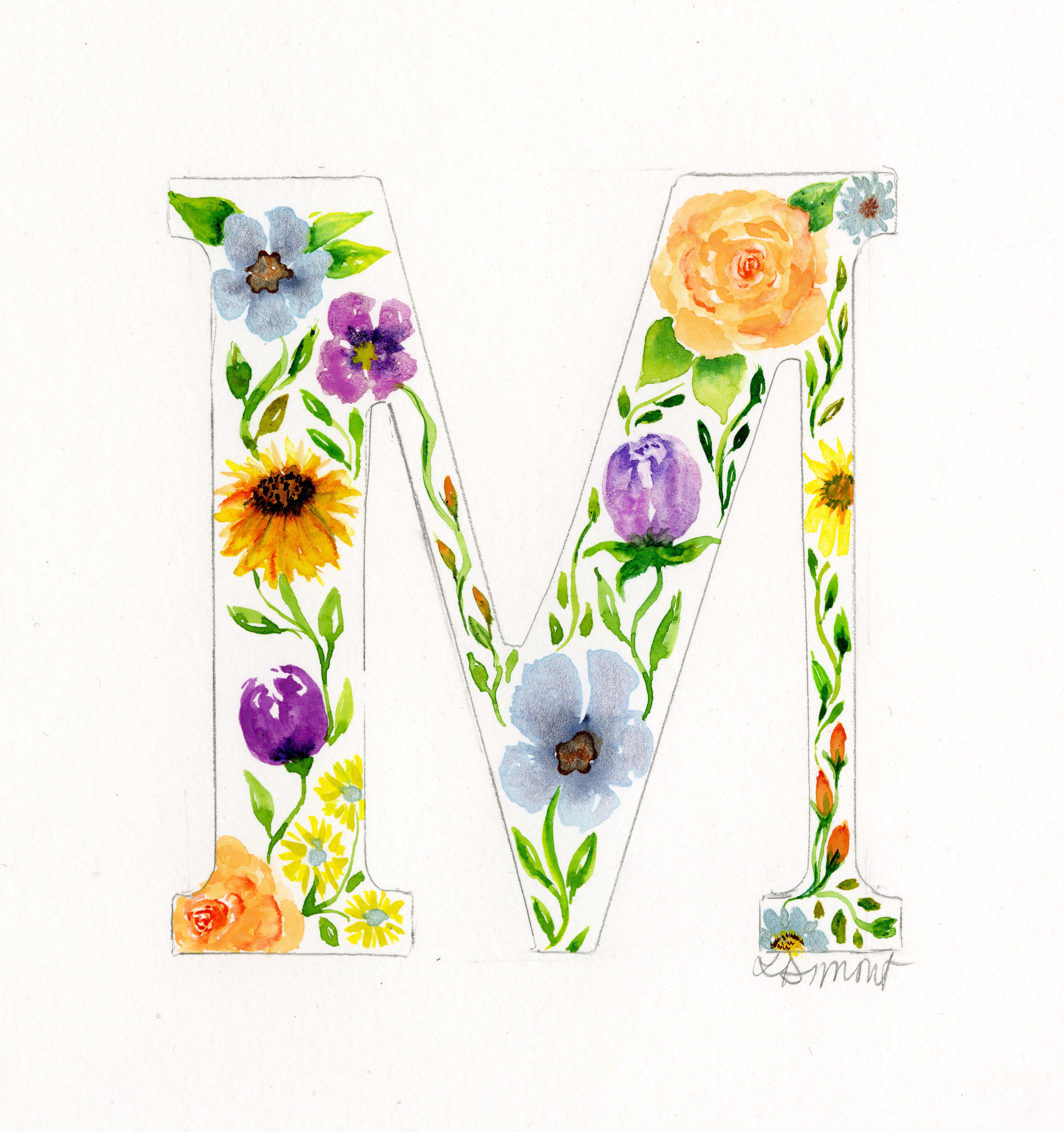 White Floral Initial - M