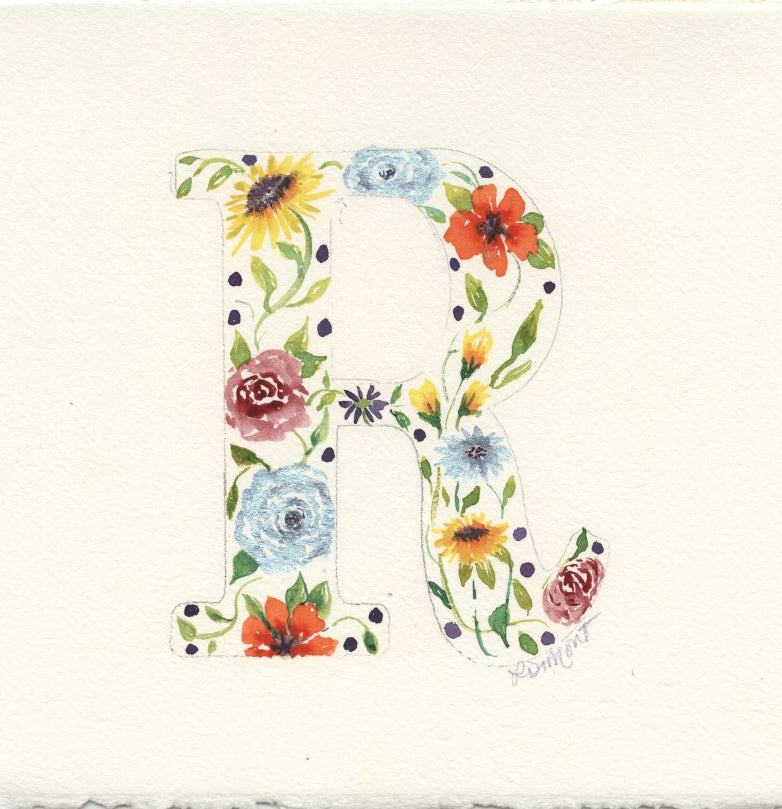 White Floral Initial - R