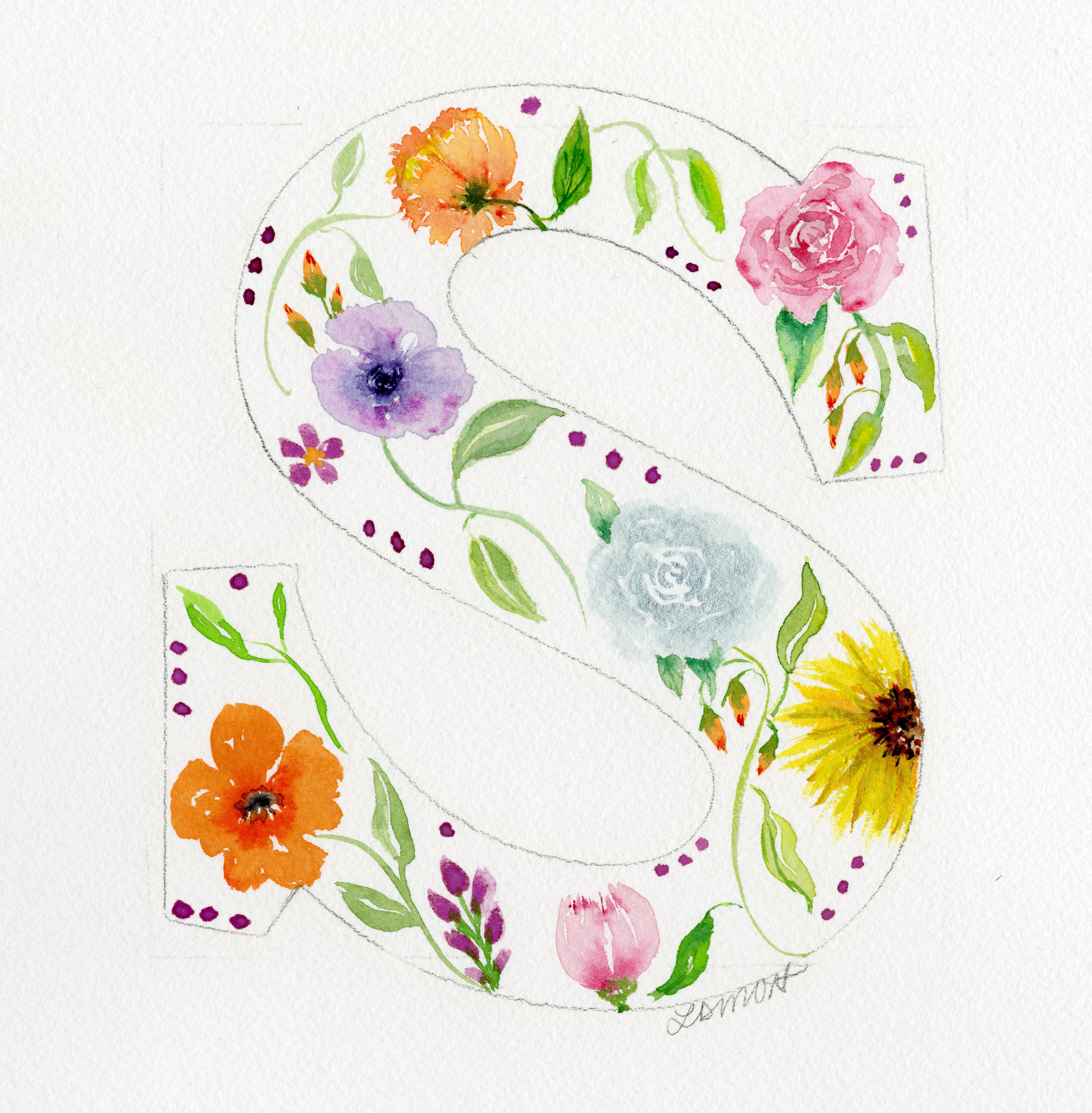 White Floral Initial - S