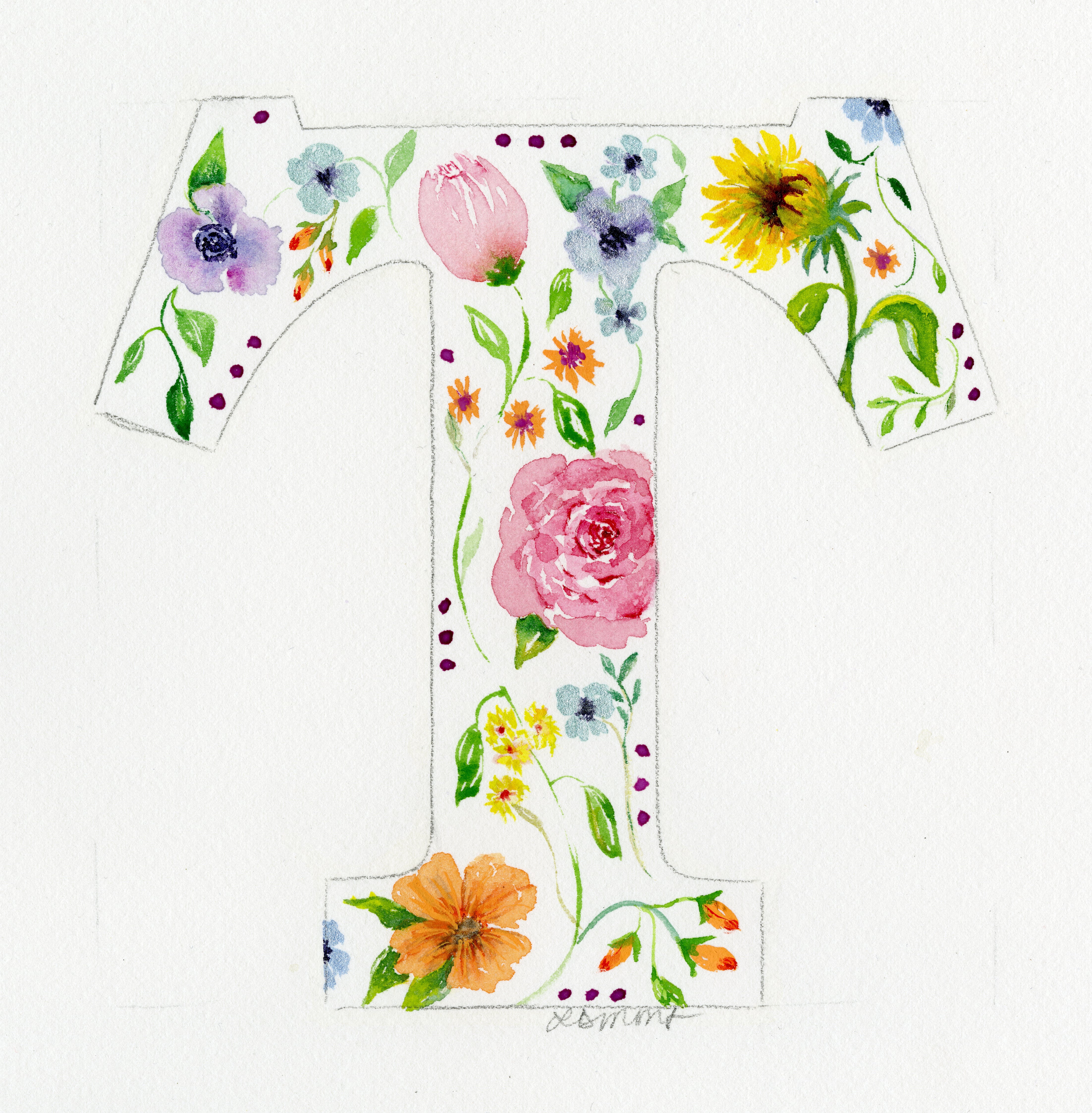 White Floral Initial - T