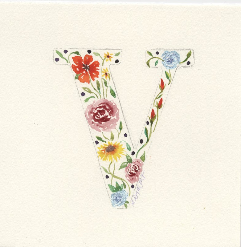 White Floral Initial - V