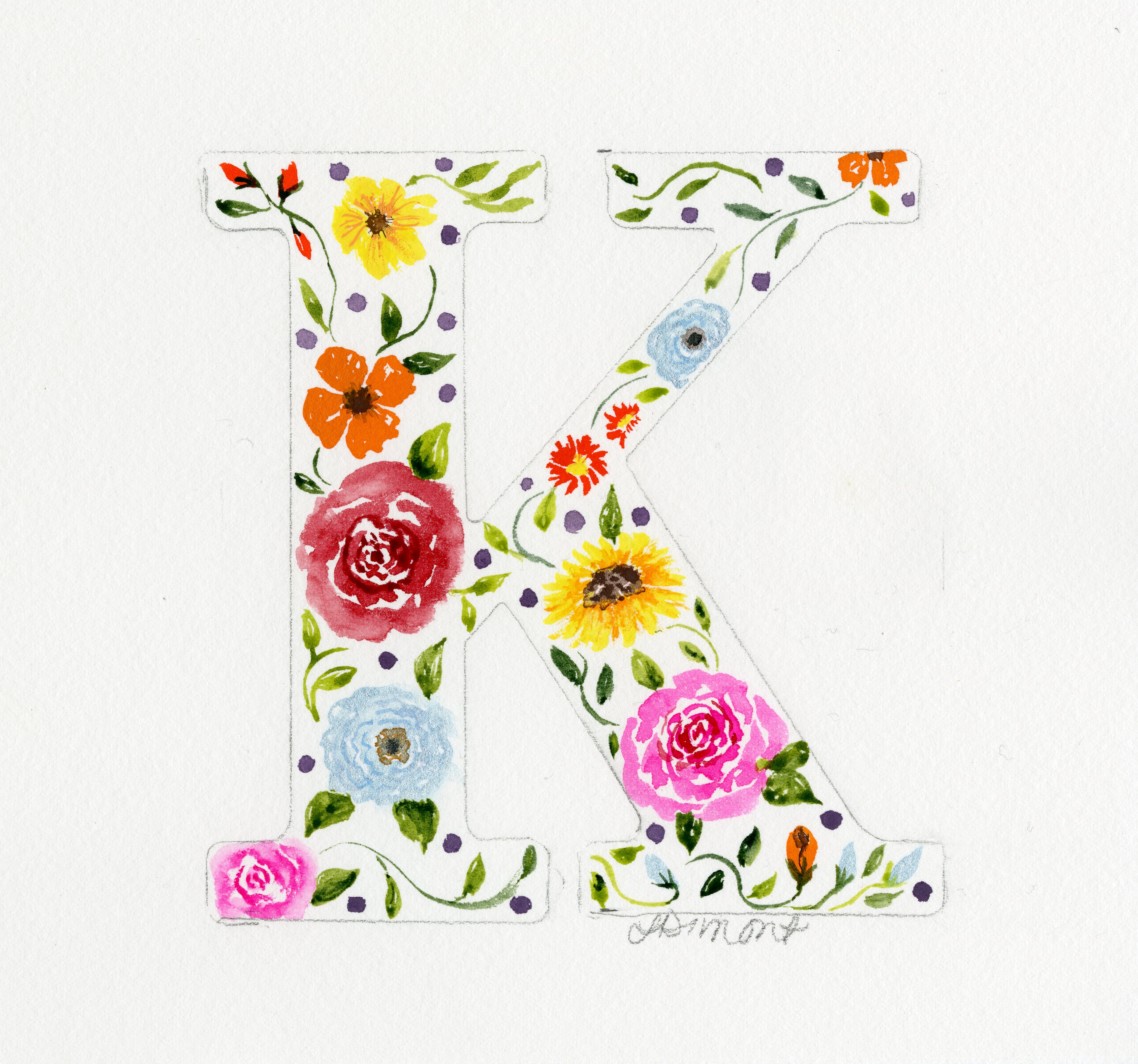 White Floral Initial - K