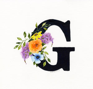 Black Floral Initial - G