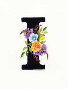 Black Floral Initial - I