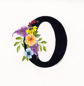 Black Floral Initial - O