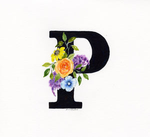 Black Floral Initial - P