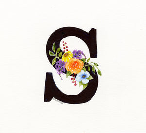 Black Floral Initial - S