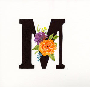 Black Floral Initial - M